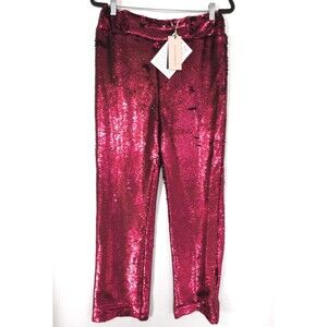 ALESSANDRO DELL'ACQUA Women’s 42 SMALL Pants ITALY MADE Sequin Straight Burgundy